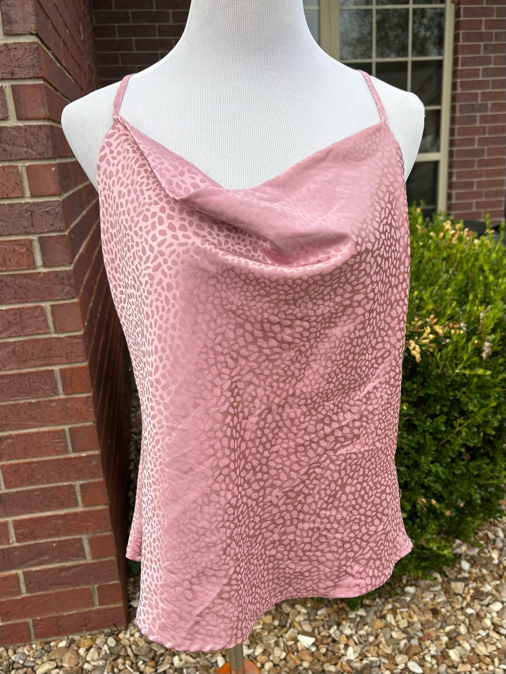 Women's Pink Cowl Neck Satin Cami Top